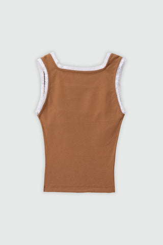 Lace Layer Square Neck Tank Top in Light Brown