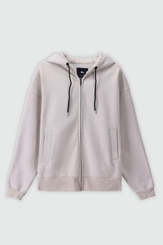 Bulky Zip-up Hoodie in Stone
