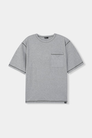 Contrast-Stitch Oversized T-shirt in Grey