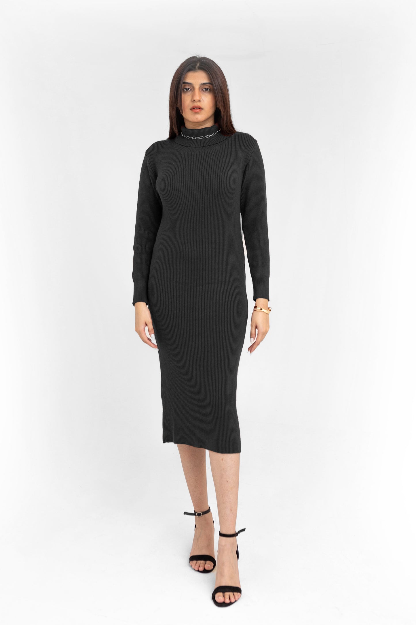 Turtle Neck Long Dress in Black