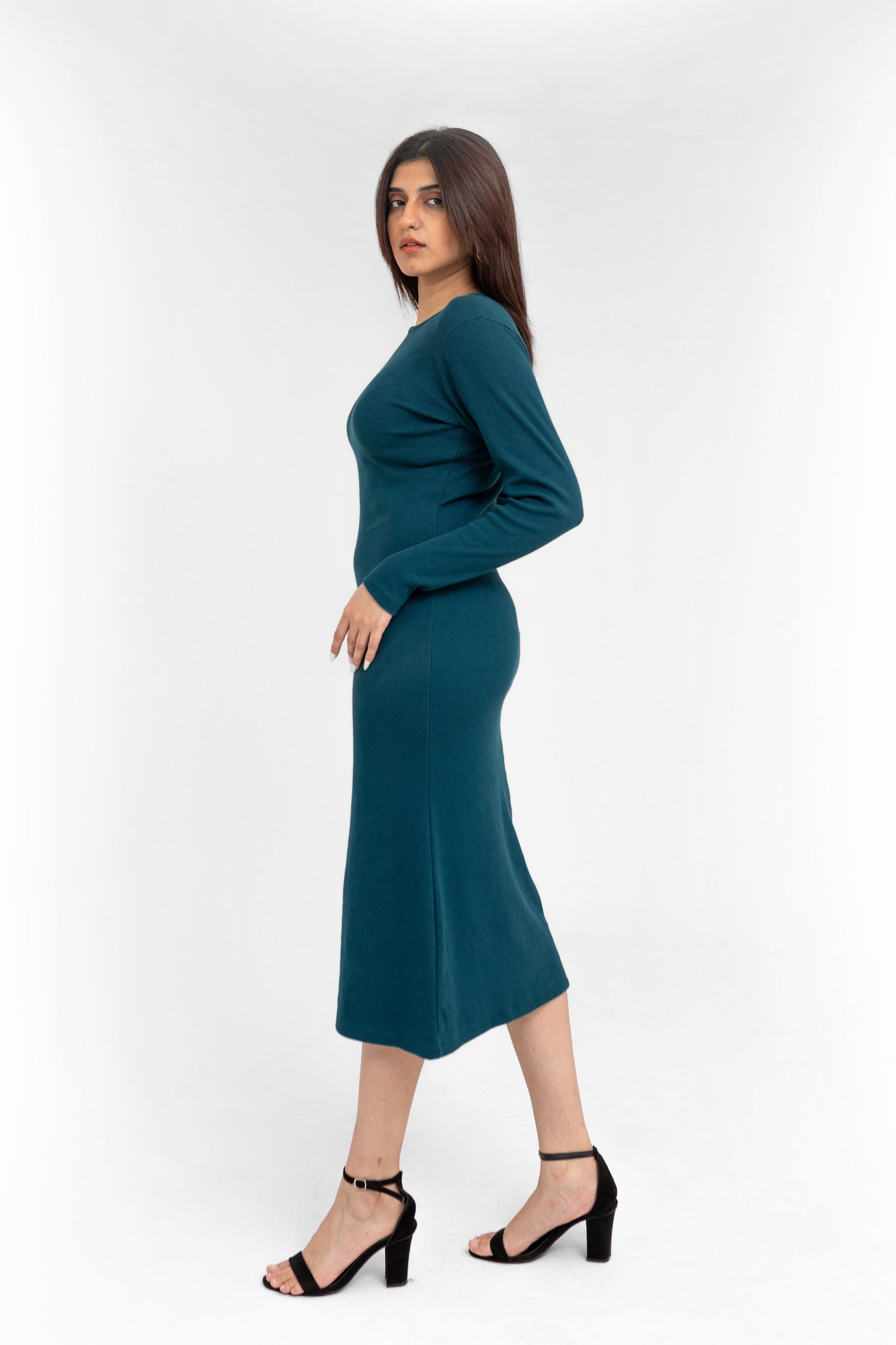 Rib-knit Midi Dress in Teal