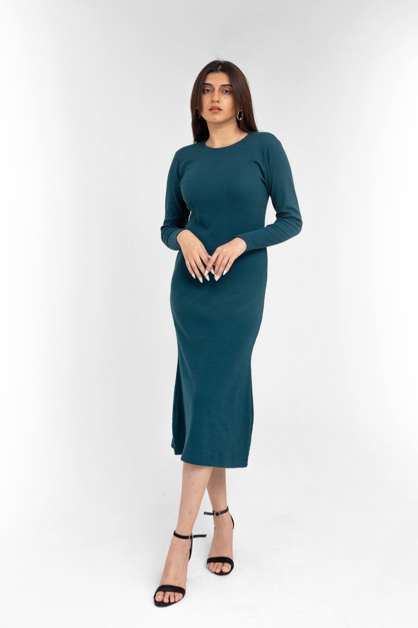 Rib-knit Midi Dress in Teal