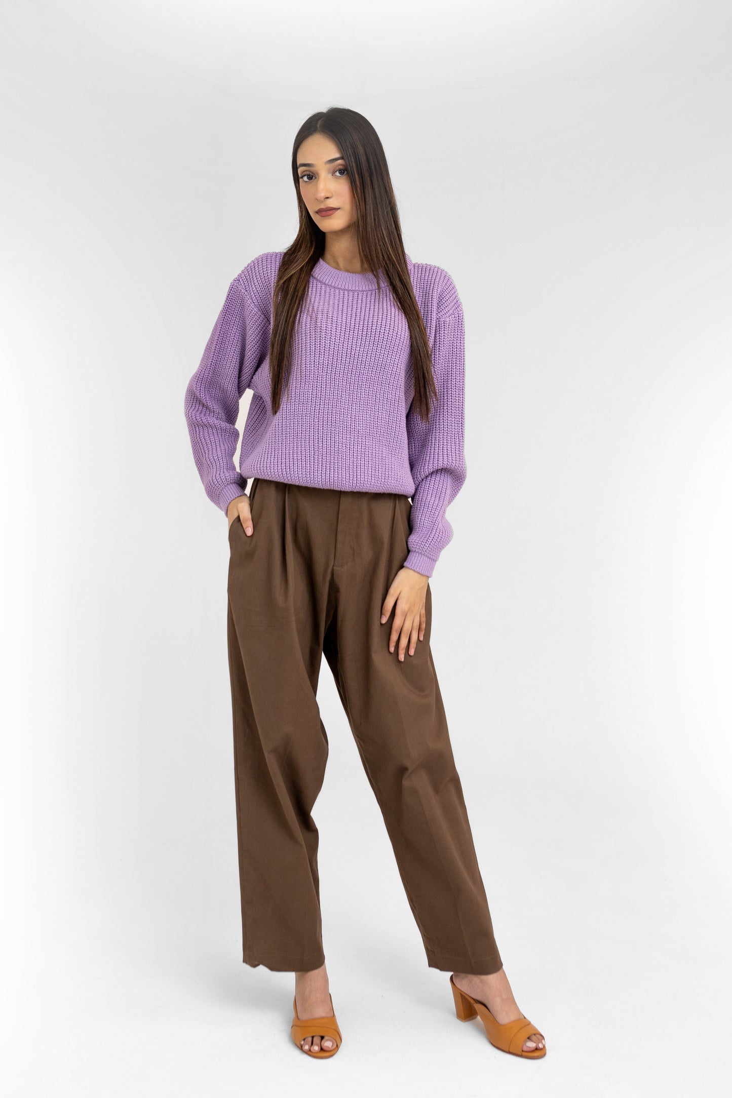 Loose-Knit High Neck Jumper in Lavender