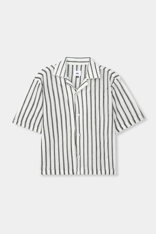 Crochet Knit Resort Collar Stripe Shirt
