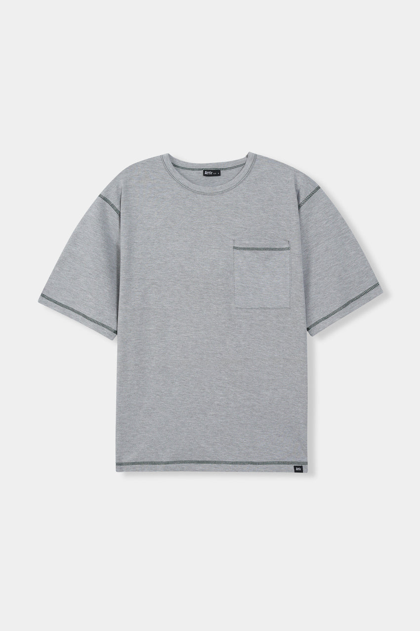 Contrast-Stitch Oversized T-shirt in Green TEE ATTIR-UNISEX