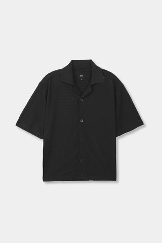 Crochet Knit Resort Collar Shirt in Black