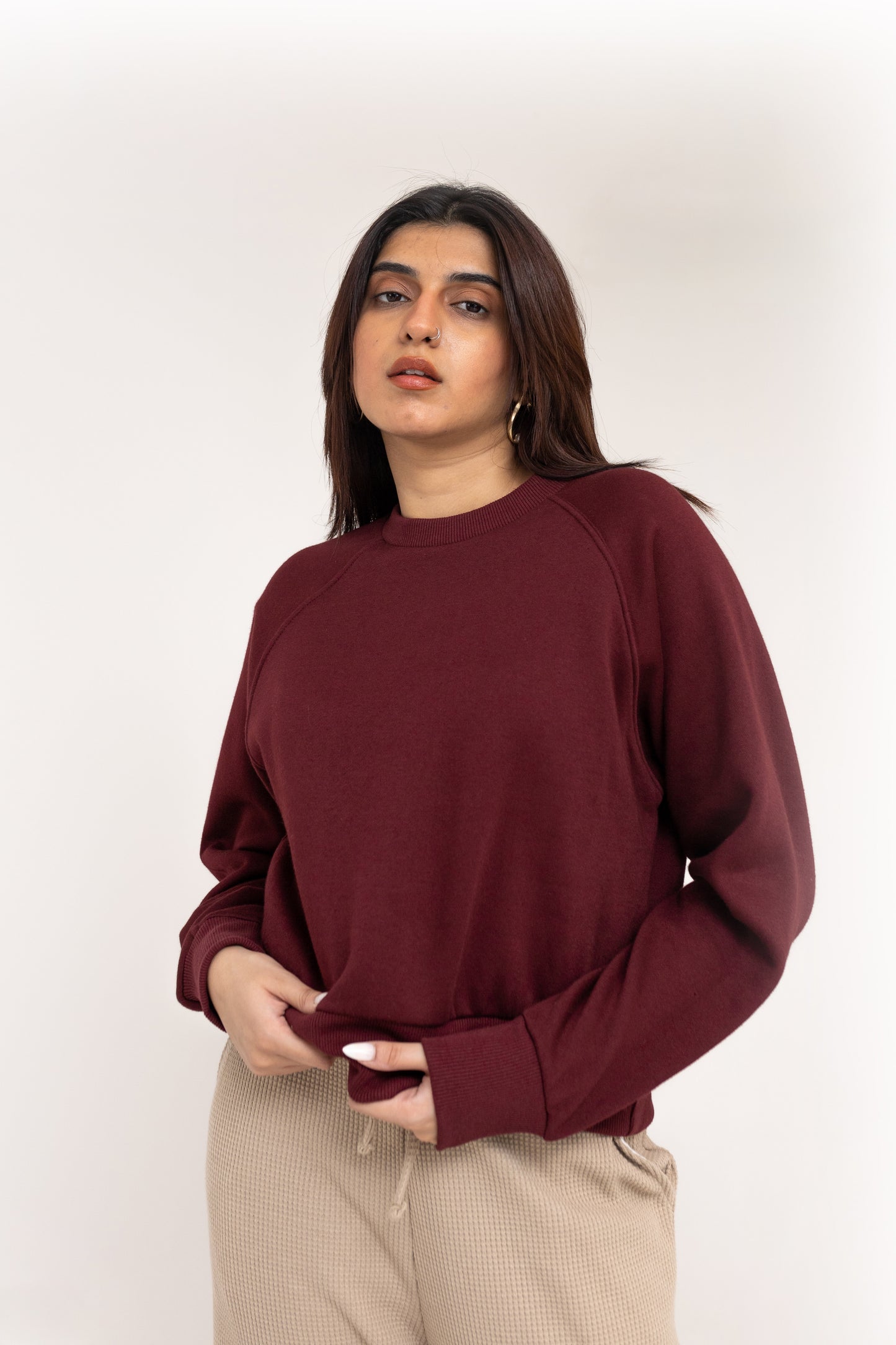 Boxy Raglan Sweatshirt in Maroon