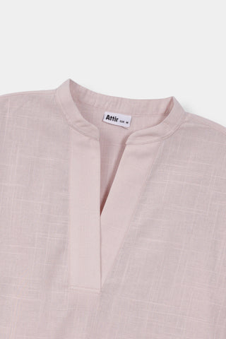 Long V-front Shirt in Pastel Pink
