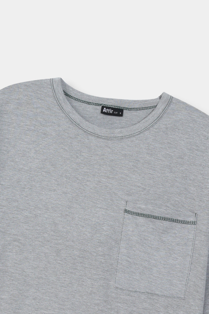 Contrast-Stitch Oversized T-shirt in Green TEE ATTIR-UNISEX