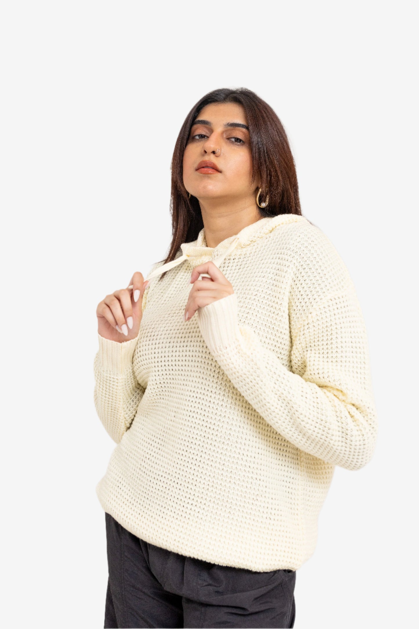 Knitted Hoodie in Cream