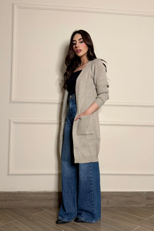 Long Cardigan with Pockets in Grey