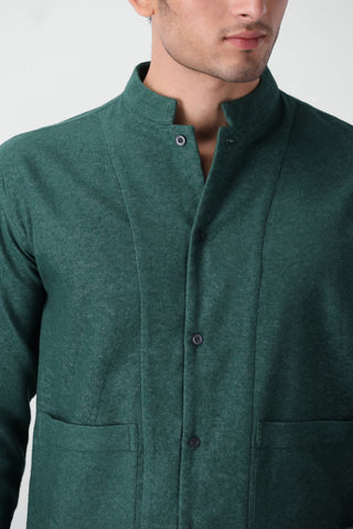 Stand-up Collar Overshirt in Brushed Green