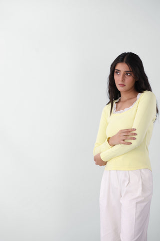 Lace Layer Square Neck Top in Butter Yellow