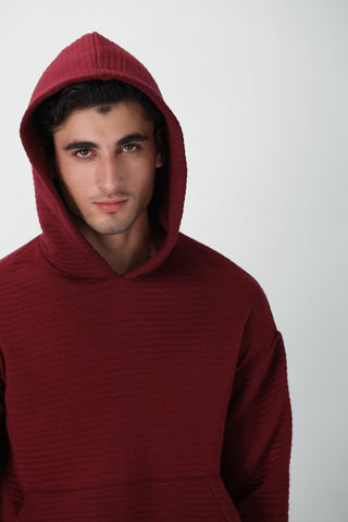 Parallel Quilted Oversized Hoodie in Red