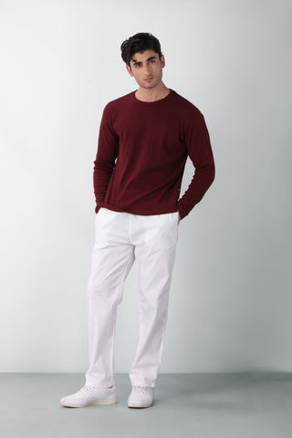 Waffle Textured Long Sleeves T-shirt in Maroon