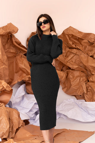 Turtle Neck Long Dress in Black