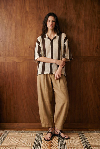Relaxed Crochet Resort Striped Shirt in Mocha