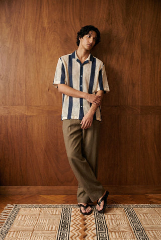 Relaxed Crochet Resort Striped Shirt in Deep Blue