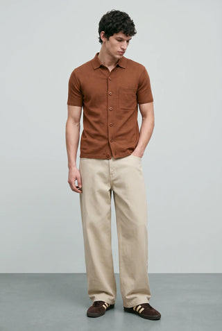 Knitted Button-Up Polo in Rust Orange