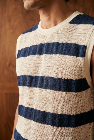 Crochet Striped Tank Top in Deep Blue