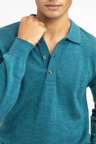 100% Merino Wool Polo in Deep Blue - AttirSWEATER