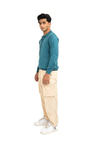 100% Merino Wool Polo in Deep Blue - AttirSWEATER