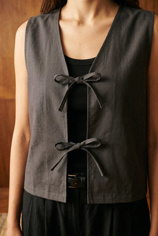 Tie-detail Vest in Charcoal
