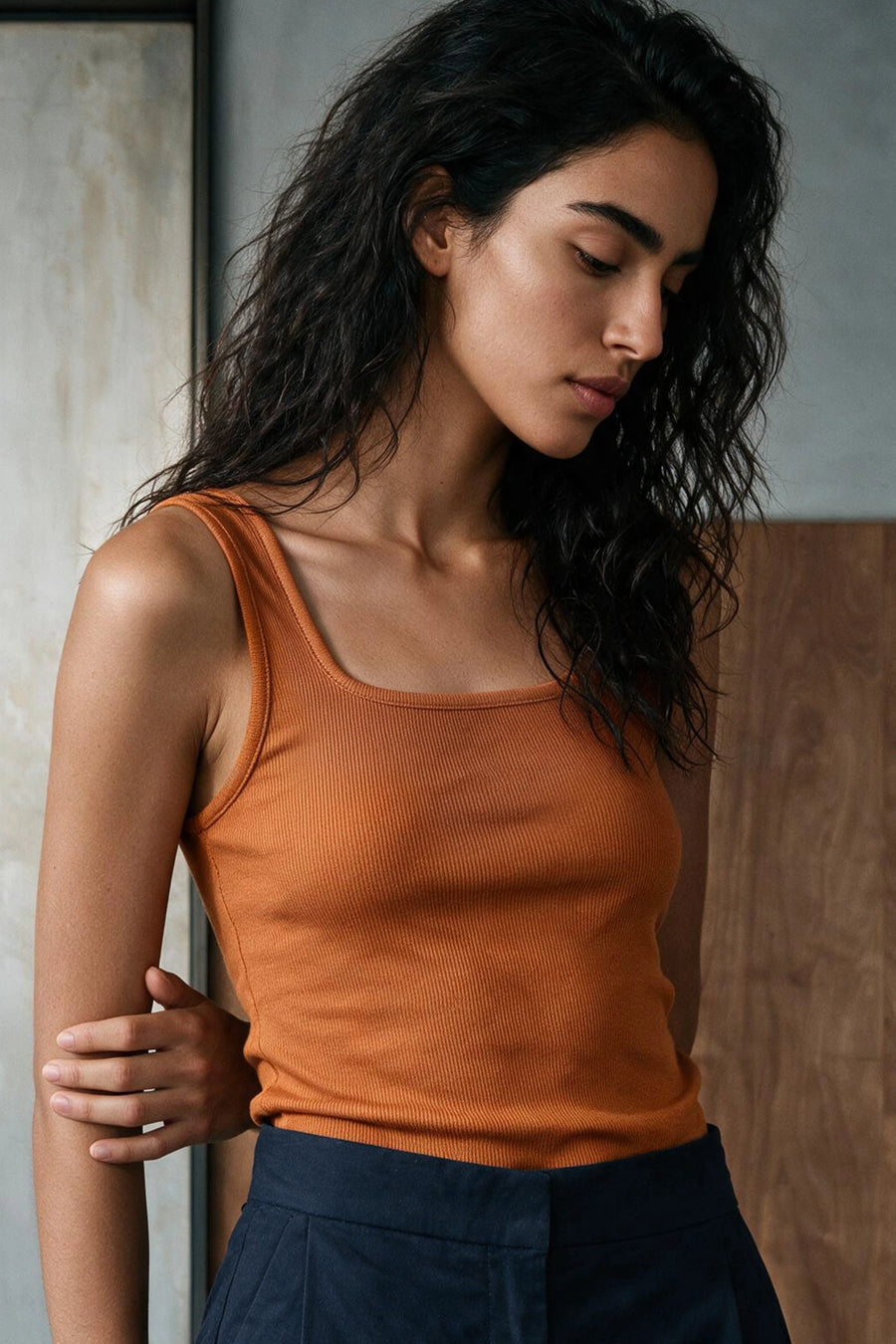 Square Neck Ribbed Tank Top /  RUST