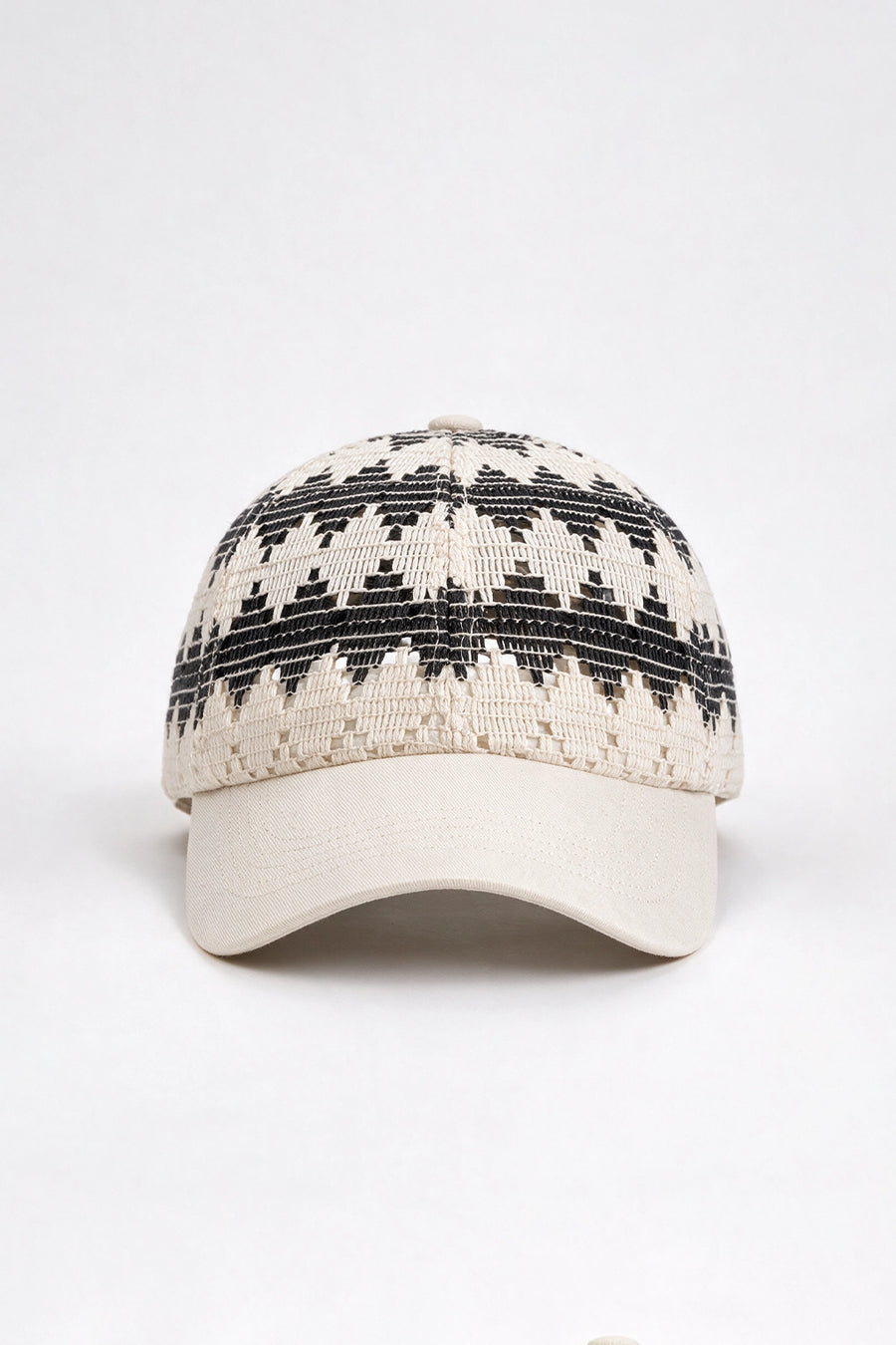 Crochet Panel Baseball Cap / OFF WHITE