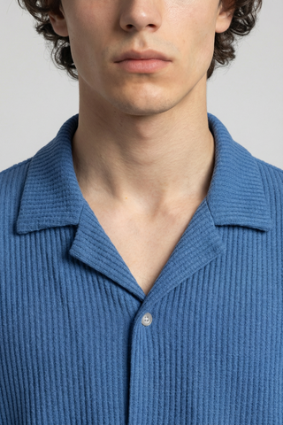Textured Resort Collar Shirt in Sea Blue