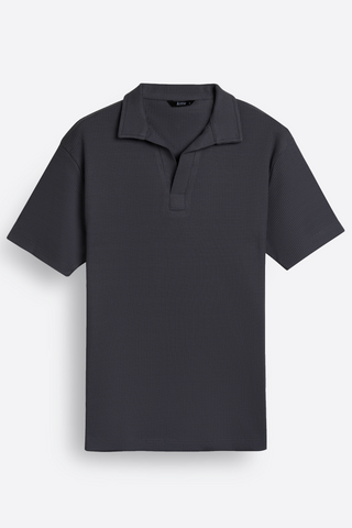 Waffle-Knit Revere Polo Shirt in Iron Grey