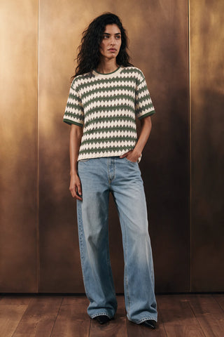 Crochet Knit Ringer Tee / OLIVE TEE ATTIR-WOMEN