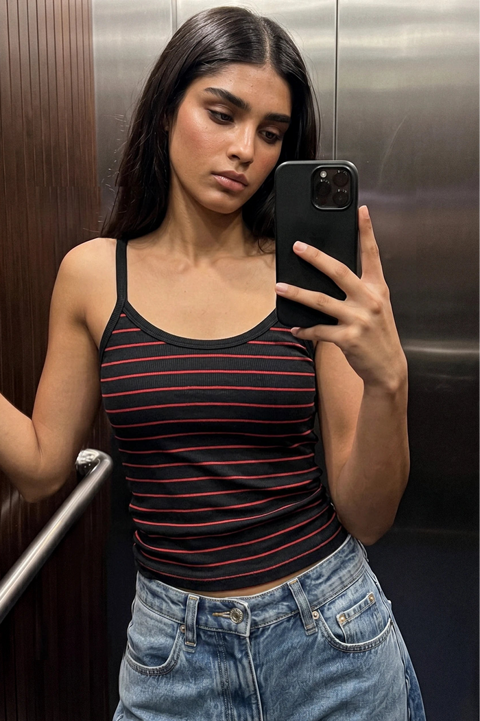 Striped Sleeveless Top in Black
