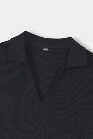 Textured Polo T-shirt in Black