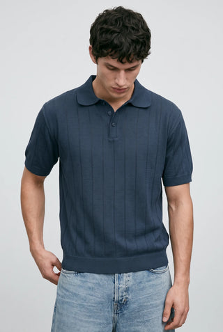 Relaxed-fit Pointal-Knit Polo Shirt in Night Blue
