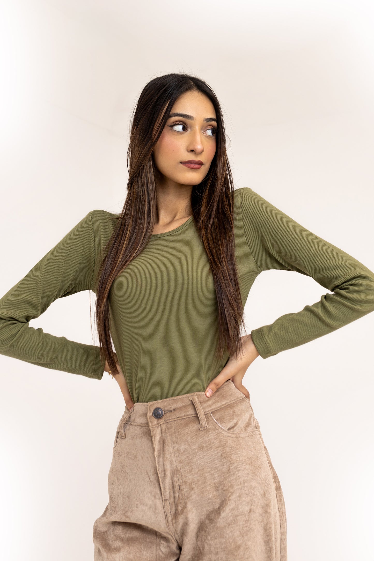 Round Neck Top in Olive