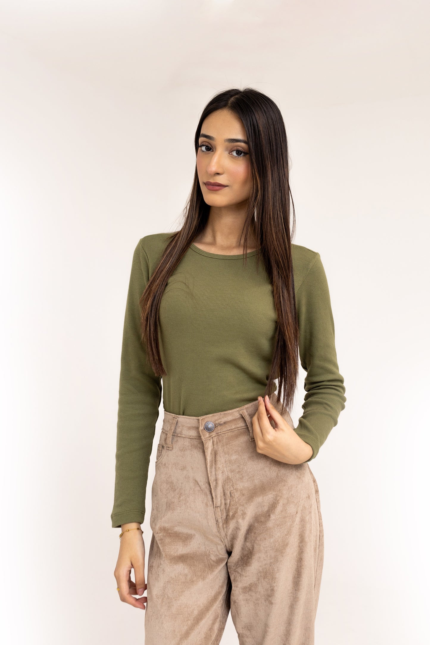 Round Neck Top in Olive