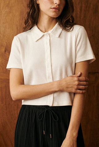 Shirt-detail Top in Ivory