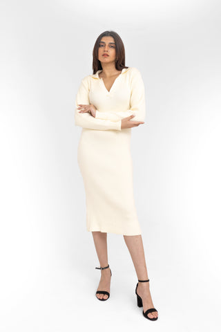 Knit Polo Dress in Ivory