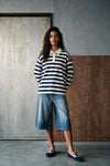 Striped Polo Shirt with Contrast Detail / WHITE & BLUE RUGBYPOLO ATTIR-UNISEX
