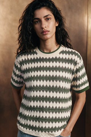 Crochet Knit Ringer Tee / OLIVE TEE ATTIR-WOMEN