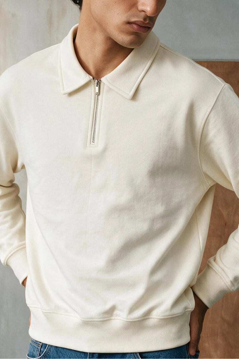 Relaxed-fit Zip-up Polo Shirt / WHITE POLO ATTIR-MEN