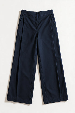 Reverse Pleated Twill Pants / NAVY PANT ATTIR-WOMEN