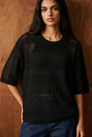 Relaxed Crochet Tee in Black