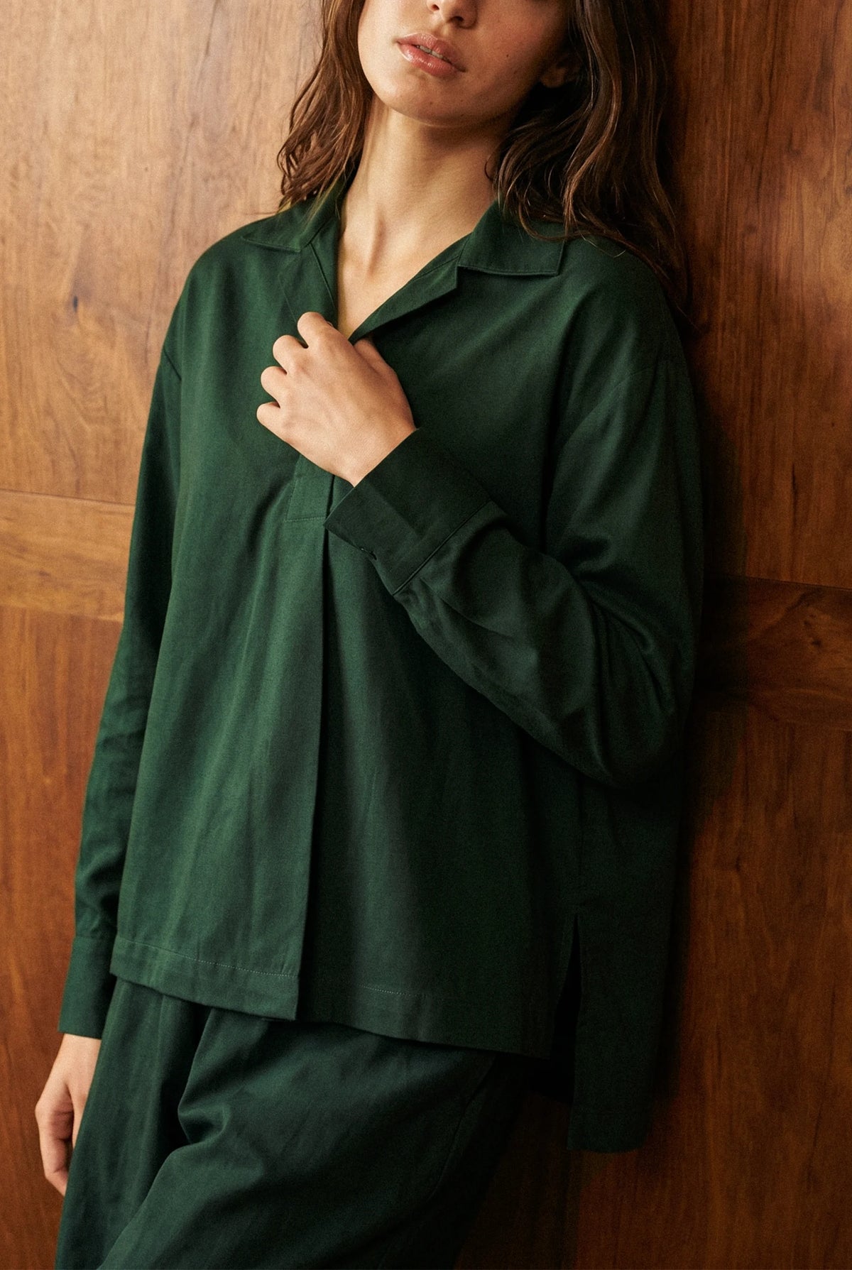 Pleated Co-ord Set in Bottle Green SET ATTIR-WOMEN