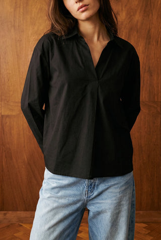Summery V-notch Collar Shirt in Black