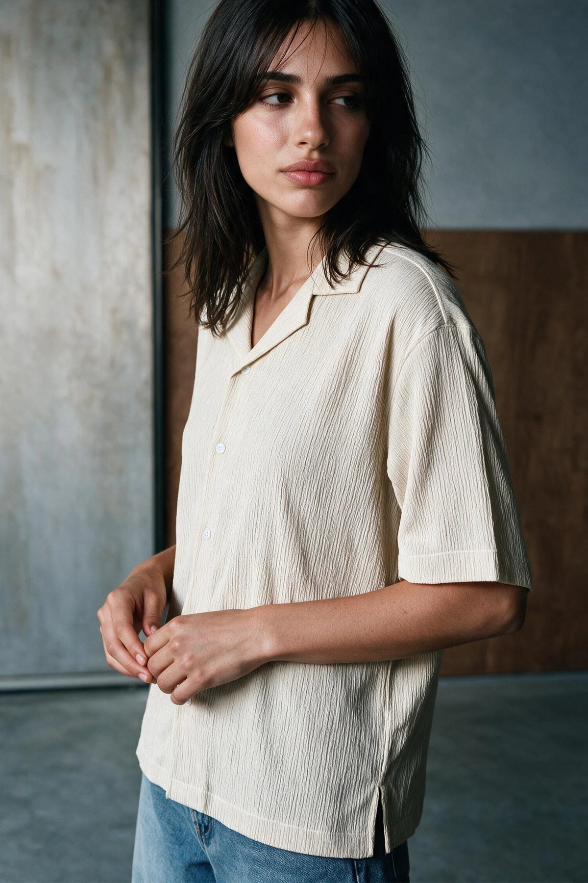 Smock Camp Collar Shirt / BEIGE SHIRT ATTIR-UNISEX
