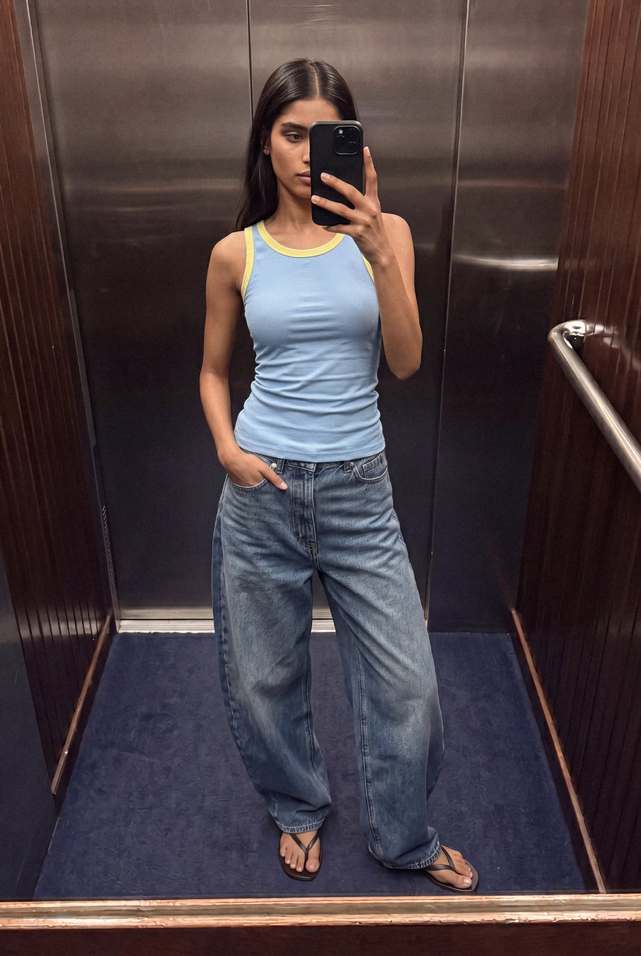 Contrast Tank Top in Sky Blue