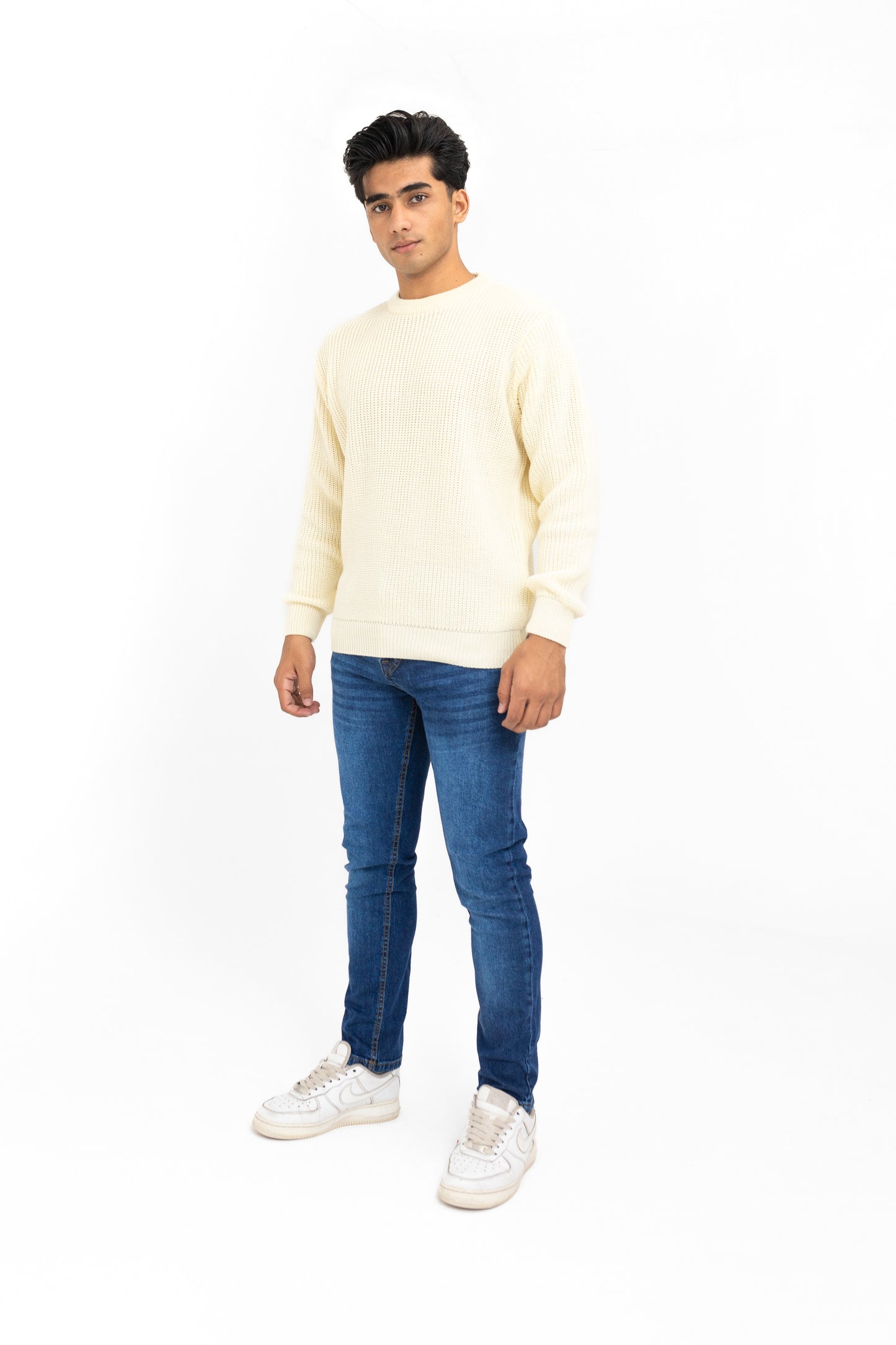 Chunky-knit Round Neck Jumper in Ivory