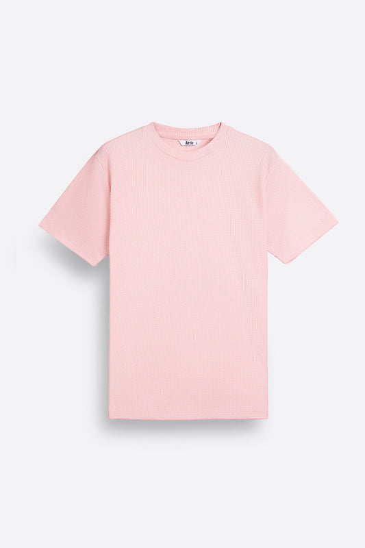 Textured-Knit T-shirt in Flamingo